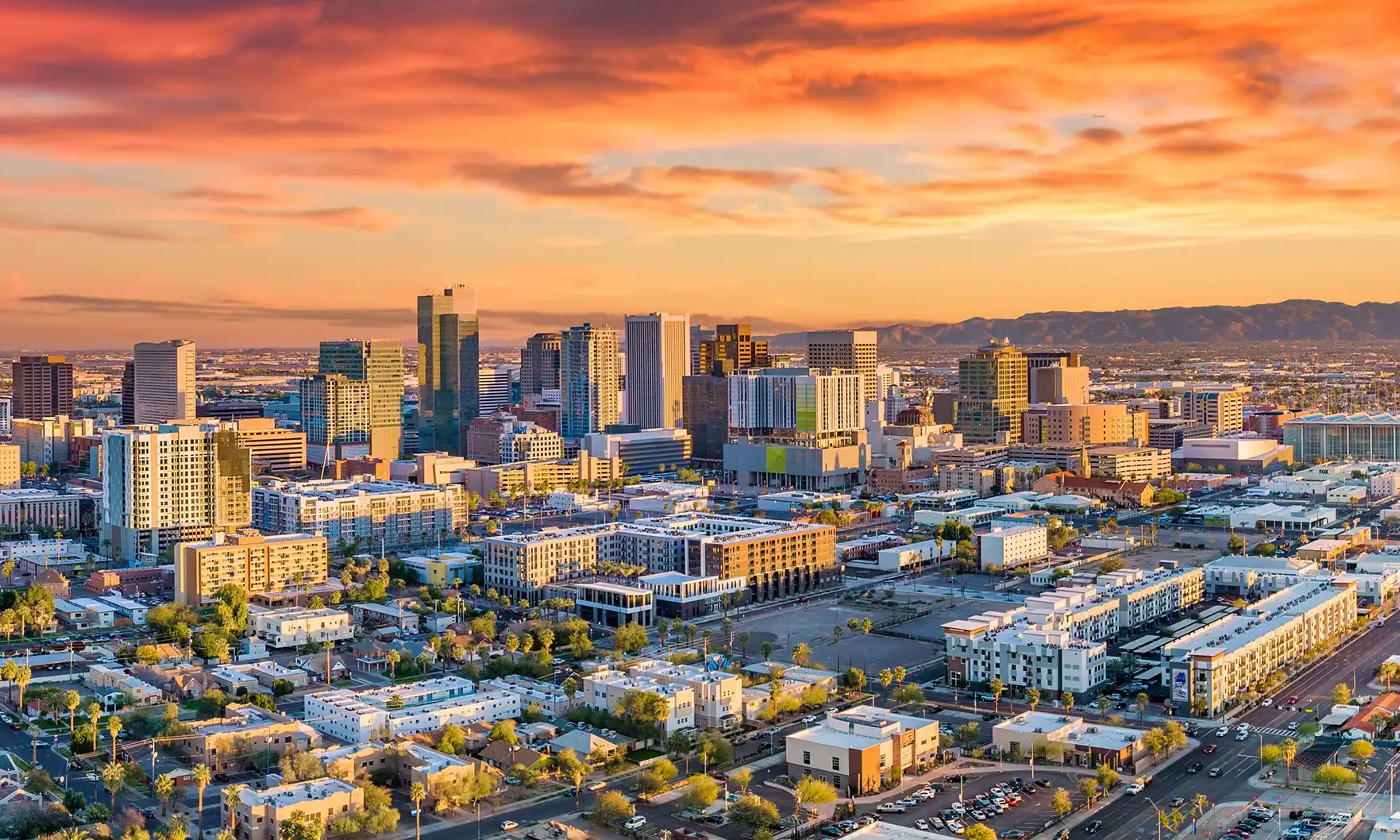 The Phoenix, Arizona skyline at dusk